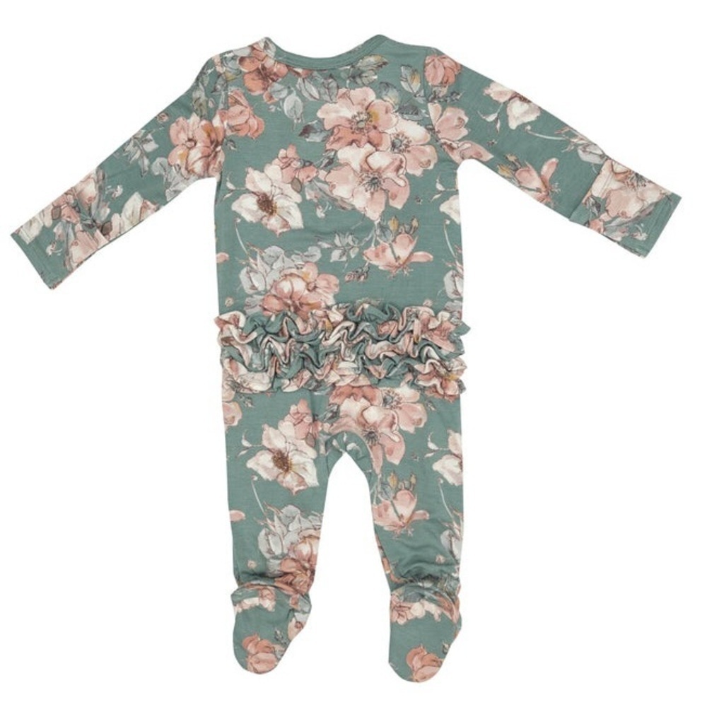 Angel Dear Woodrose Floral Two-Way Ruffle Zipper Footie - Picture 2 of 11